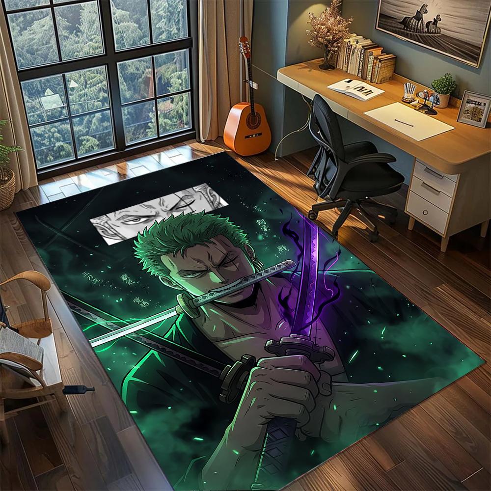 Cool Zoro Green Hair Pirate Swordsman Rug Carpet Large Area Rug Non Slip Washable Floor Mat Gamer Room Bedroom Home Decor