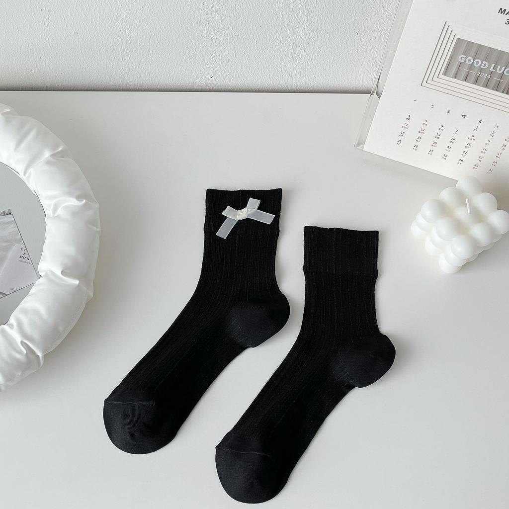 Summer Thin Socks Woman Black Bowknot Lace Low Tube Casual Cool Lolita White Socks for Women