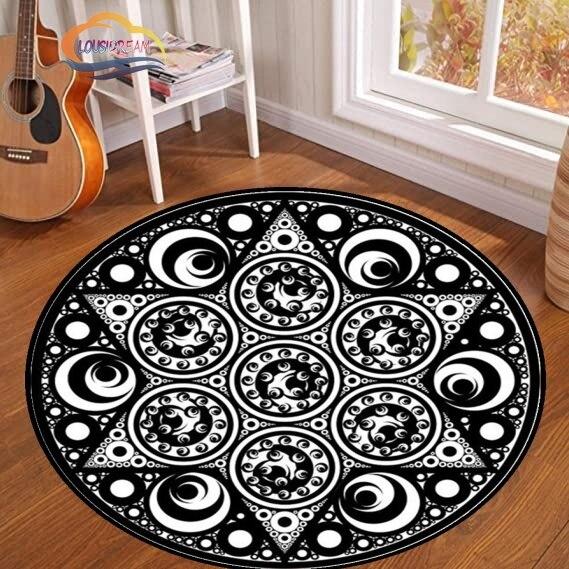 Круглый ковер с рисунком солнца в виде пентаграммы, Коврик «Ловушка сатаны-дьявола», Белая пентаграмма на черном ковре, Сверхъестественный ковер, Рунический ковер