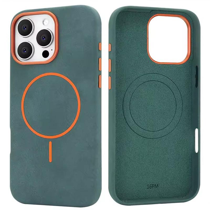 Роскошный чехол для телефона Magsafe из ТПУ кожи для iPhone 16 15 14 13 Pro Max с магнитной беспроводной зарядкой и противоударным покрытием из сплава