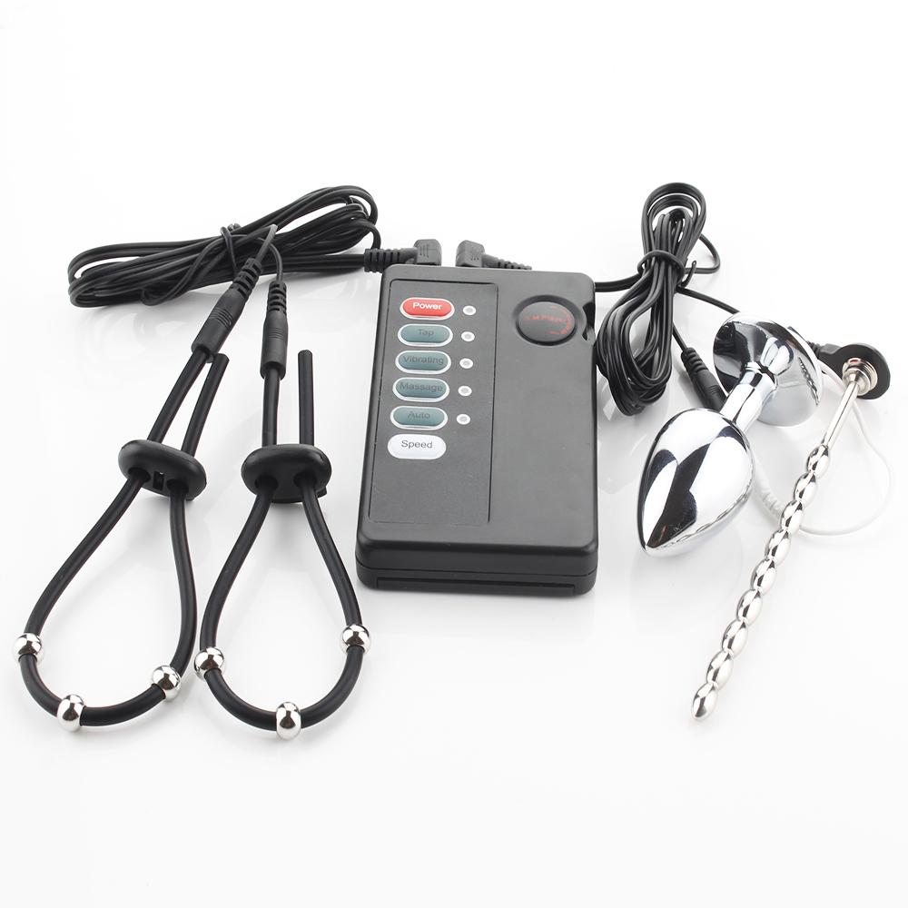 Electric Shock Anal Plug Peni Ring Urethral Plug Sex Toys,Two Output Power Box,BDSM Sexusl Electrostimulator For Men Masturbator