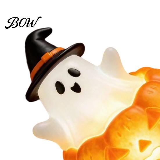 Indoor Halloween Tabletop Statue Cute Light Up Ghost Decoration, Small Night Light, Resin Pumpkin Table Decoration for Indoor, Kitchen Tiered