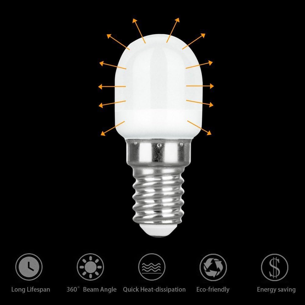 CTKcom 2W LED Refrigerator Bulb (4 Pack)-European E14 Base 15W Equivalent Daylight White 6000K 120V Lamp for Freezer Lighting,Home Lighting