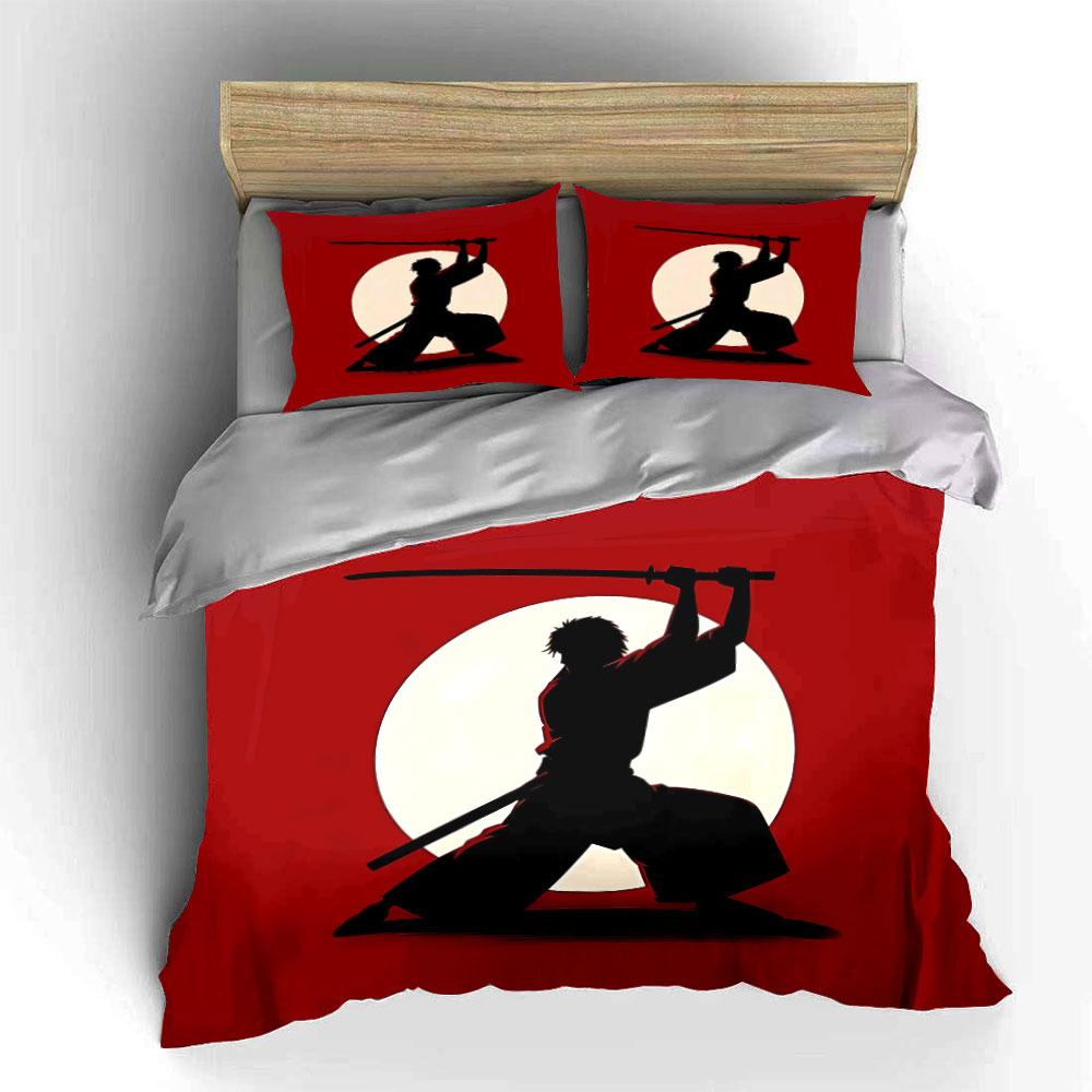Samurai Art Three-Piece Decor Bedding Set with 1 Duvet Cover 2 Pillowcases Single Double King Queen, Gift
