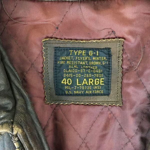 US NAVY Genuine Leather TYPE G-1 Flight Jacket Men's L Dark Brown Made in Korea Military Bomber(USED)
