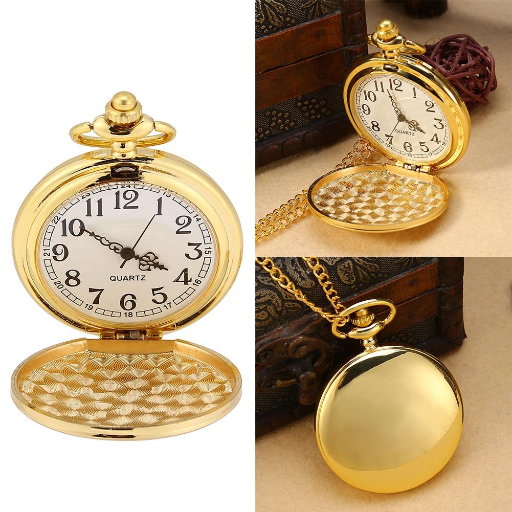 Классические кварцевые аналоговые гладкие карманные часы с подвеской на цепочке из золота