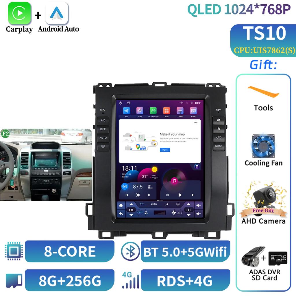 10.4"Для Prado 120 Lexus GX470 Для Toyota Land Cruiser 2002-2009 Android Навигация CarPlay Автомобильное радио Мультимедиа Экран Стерео