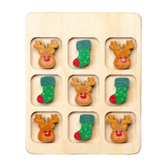 Christmas Wooden Board Game Santa Snowman Reindeer Tree Pieces 2 Player Mini Chess Board Puzzle Toy Party Classical Strategic Tabletop Game