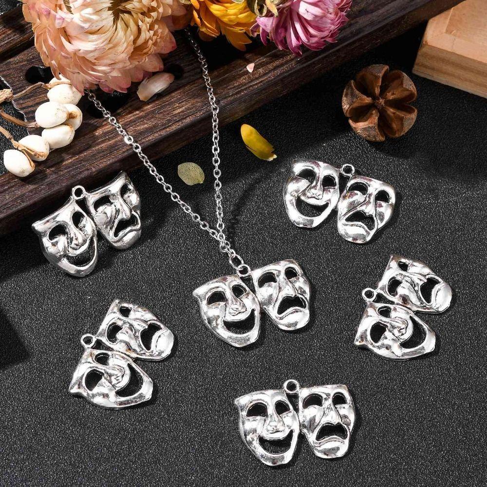 20Pcs Antique Silver Comedy and Tragedy Charms Retro Mask Charms Craft Making
