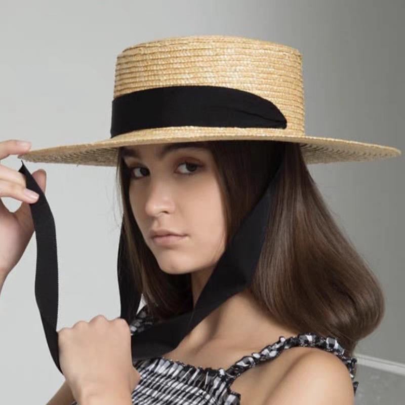 Internet celebrity straw flat top straw hat women's summer sun protection sun hat women's face UV protection beach sun hat