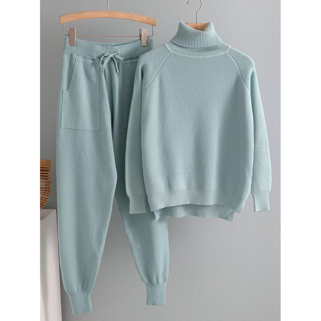 Комплект из 2 предметов женский трикотажный спортивный костюм водолазка свитер + морковные спортивные штаны пуловер свитер комплект ШИК трикотажная верхняя одежда