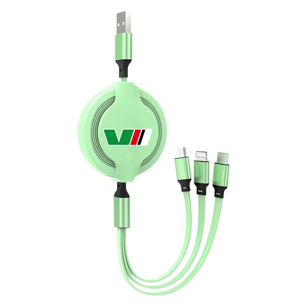 BATB7 Retractable USB Cable Phone Fast Charger 3-in-1 Multi-head Charging Cable For Skoda Rapid Scala Kodiaq Fabia Karoq Octavia 3 VII