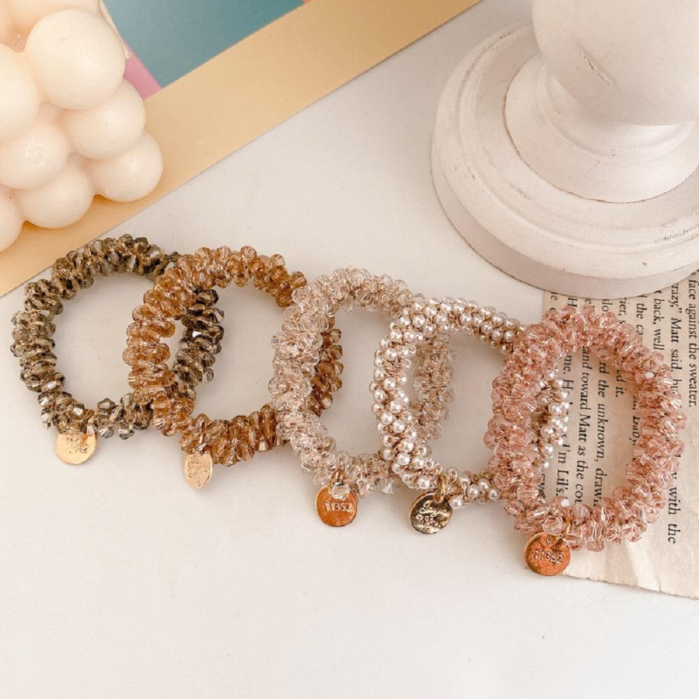 Hair Accessories Headband Girls Elastic Beads Rhinestone Pearl Headwear Hair Rings Hair Rope