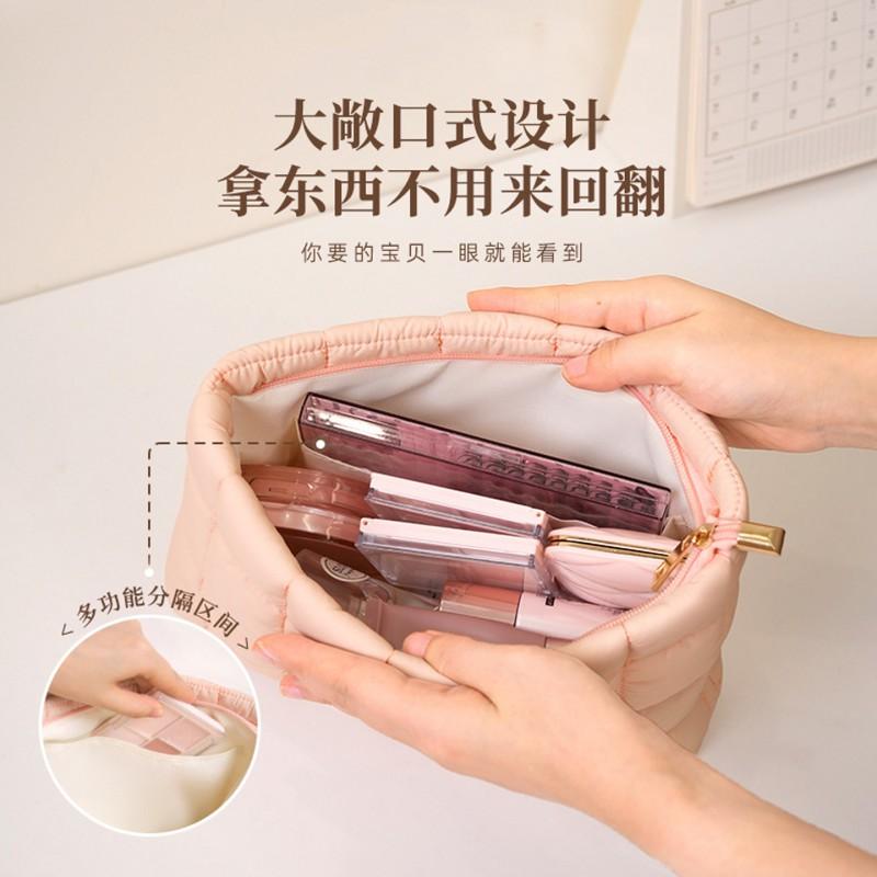 Large Capacity Nylon Makeup Bag With Inner Organizer Pouch Handheld Cosmetic Case Women Travel Daily Use