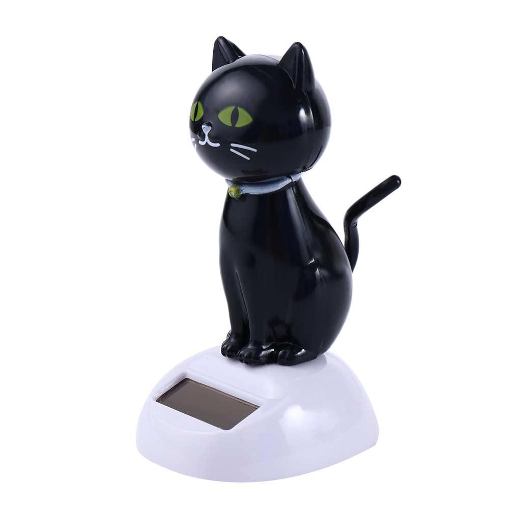 Black Eco Friendly Ornament Solar Toy Doll Dancing Cat Figure Shaking Head Cat Bobble Head Doll