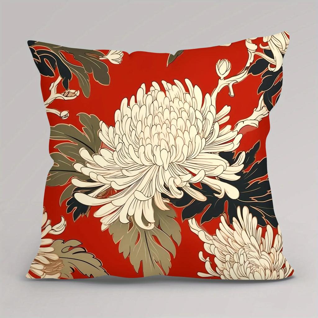 Asian Floral Peony Pillow Covers, Japanese Ukiyo-E Style Decorative Throw Pillow Cases, Oriental Home Decor Cushion Covers