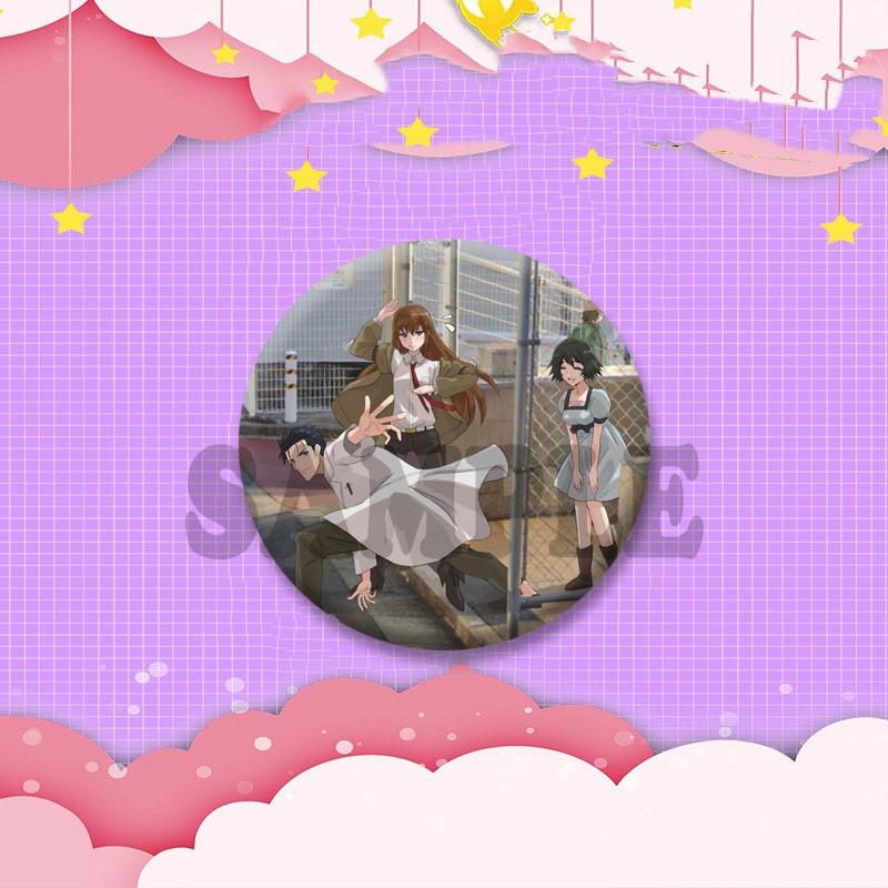 Kurisu Makise Mayuri Shiina Rintaro Okabe Cartoon Round Badge Anime Steins Gate Brooch Clothing Backpack Accessories Lapel Pins