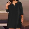 Женская мода большого размера с v-образным вырезом и семью рукавами, повседневные однотонные свободные платья с карманами