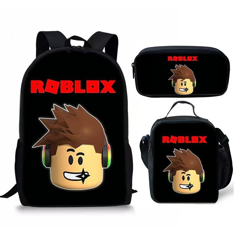 Трехпредметный студенческий набор Roblox с мультяшной анимацией: рюкзак большой вместимости, пенал и сумка для еды