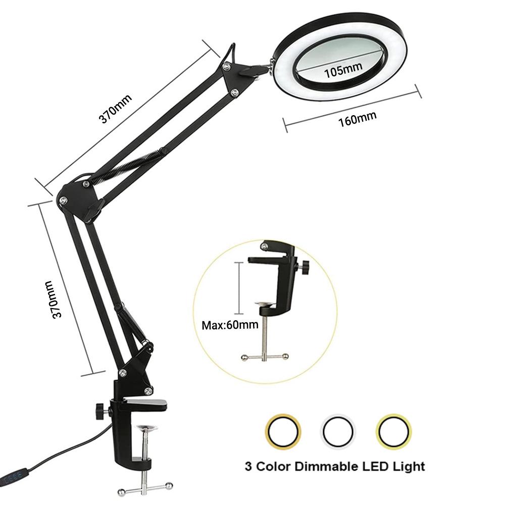 LED Magnifier Desk Lamp 8X/10X Magnification with 72LED 3-Color Light - USB Powered for Soldering Repair and Skincare Beauty