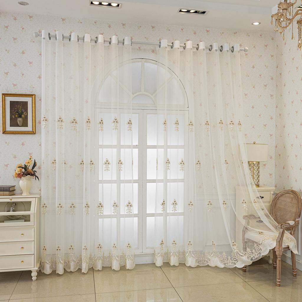 Цветочная европейская вышивка Вышитая газовая занавеска Прозрачная занавеска Гостиная От пола до потолка Окно Балкон Спальня