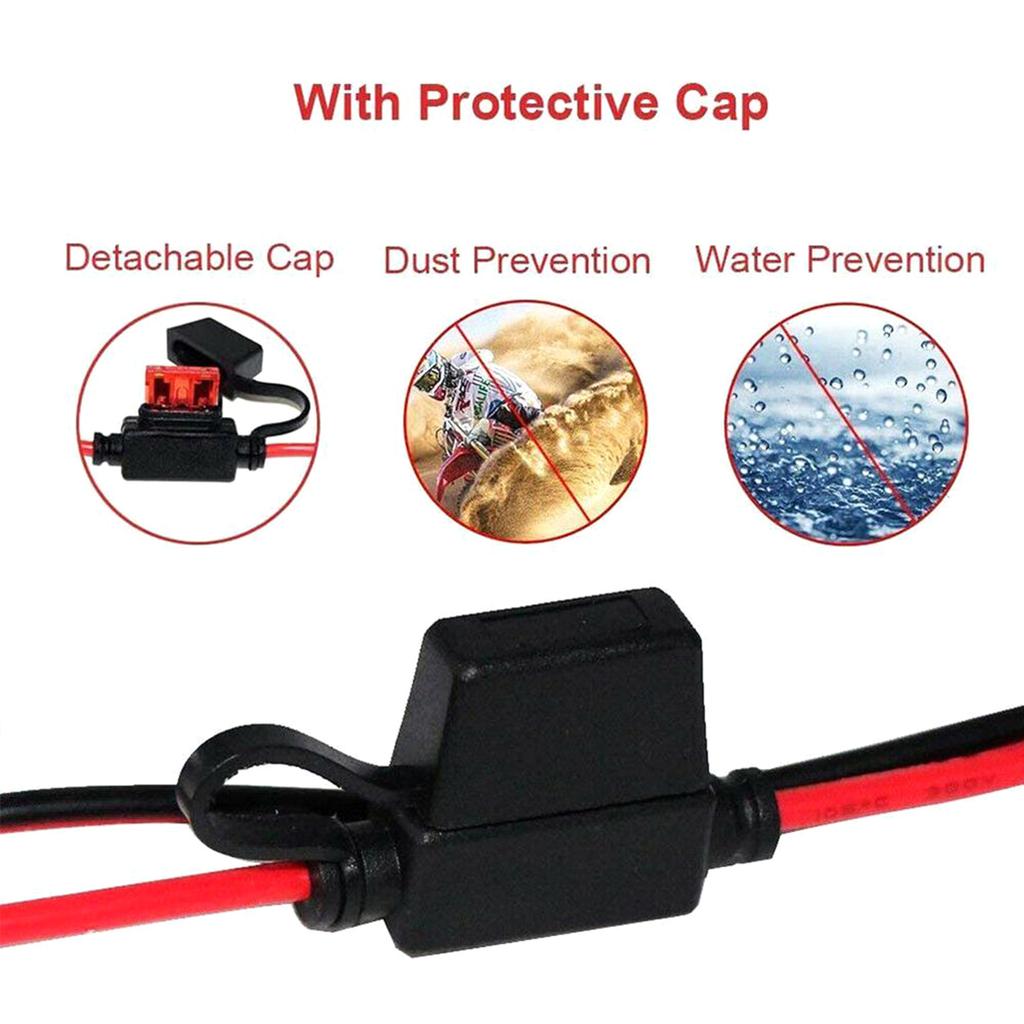 Двойной положительный/отрицательный держатель предохранителя в стиле ATC, провод 10AWG с кольцевыми клеммами и разъемами 45A для транспортных средств 2 фута/60 см