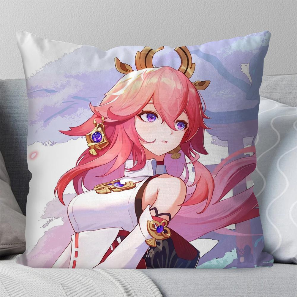 Яэ Мико Анимация Игра G-Genshin I-Impact Наволочка Квадратная Подушка Спальня Диван Досуг Автомобиль Гостиная Украшение Дома 40X40