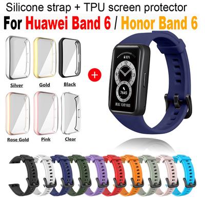 Силиконовый ремешок для Huawei Band 6, сменный ремешок для часов Honor Band 6, ремешок с полноэкранным защитным чехлом из ТПУ, браслет