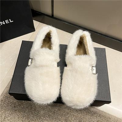 Туфли Мао Мао женские носят зимой 2025 новые корейская версия туфли Дуду на плоской подошве бархатные теплые хлопковые туфли женские