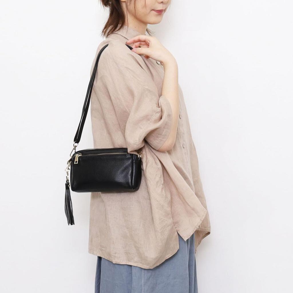 Мини-сумка Cuco из усадочной кожи, Плечевая сумочка-пошет, Черная кожа, Размер F