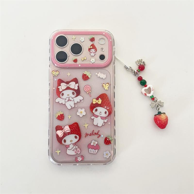 Hello Kitty My Melody Cherry Strawberry Clear Phone Case For iPhone 15 16 17 Pro Max INS Cute Large Window Shockproof Cover