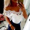 Женские кружевные футболки с коротким рукавом, модные женские летние повседневные блузки, рубашки, топы