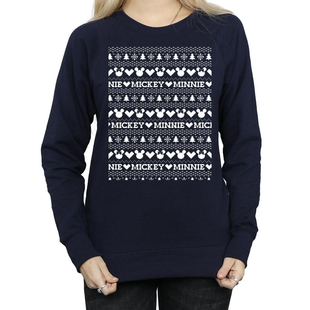 Disney Womens/Ladies Mickey And Minnie Christmas Fair Isle Sweatshirt