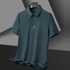Летняя мужская рубашка-поло с короткими рукавами и лацканами, модная однотонная рубашка с мелким вафельным узором для мужчин среднего возраста с принтом для пап