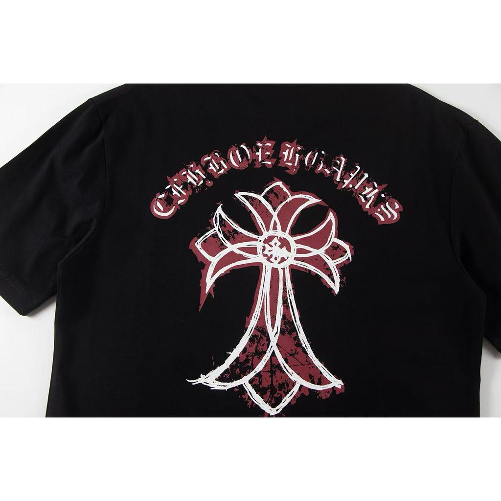 W360 CHROME HEARTS Лето 2026 Новый Высококачественный Хлопок Круглый Вырез Свободный Большой Размер Мужская и Женская Футболка Футболка для Пары