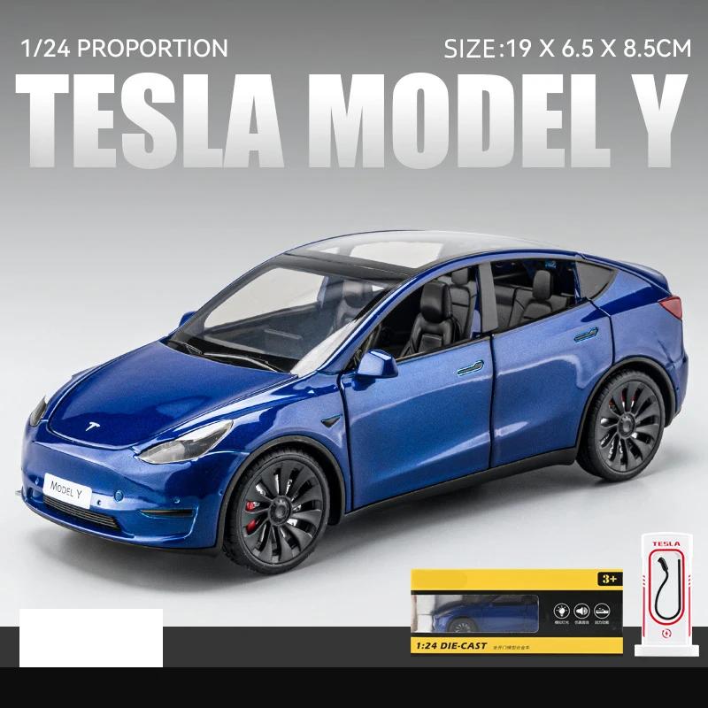 1:24 Tesla Model Y Model 3 Model S Металлический литой игрушечный автомобиль-модель Звук и свет Детская игрушка Коллекционные предметы Подарки на день рождения
