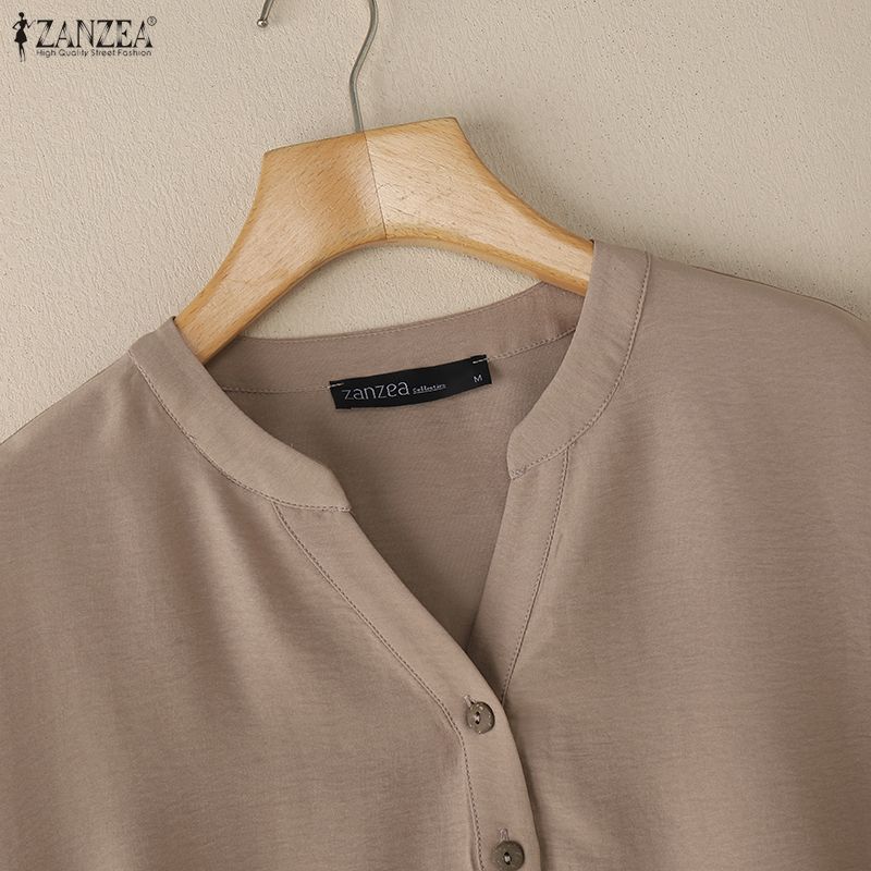 ZANZEA Женская летняя повседневная блузка с V-образным вырезом и коротким рукавом