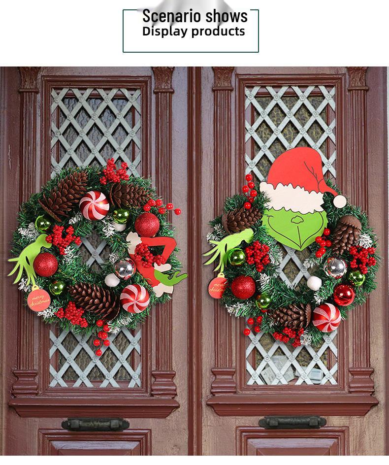 Grinch Green Monster Pine Cone Christmas Wreath Wall & Door Hanging Decoration