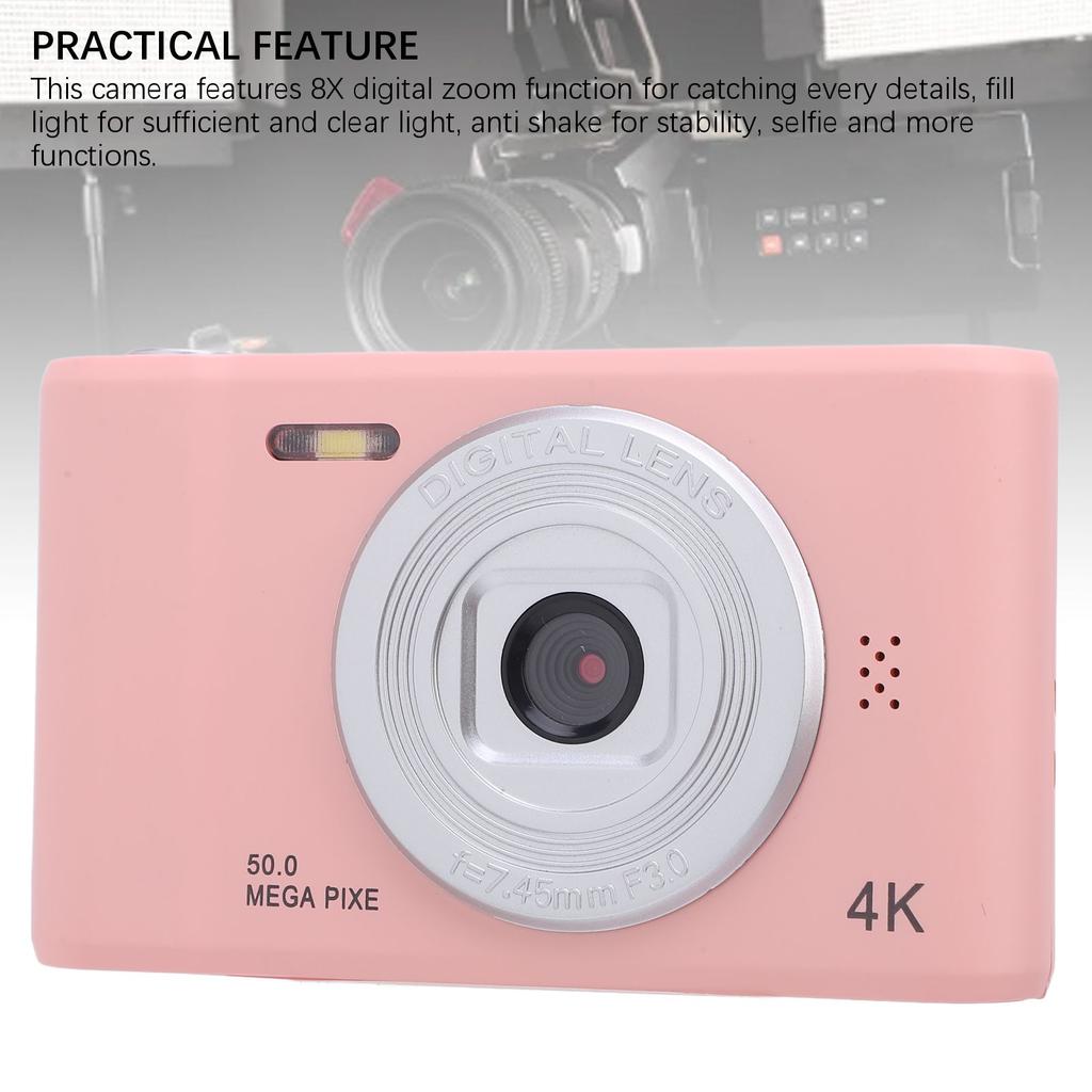 Цифровая камера 4K 50MP 2,4-дюймовый цветной экран 8-кратный зум стабилизация изображения встроенный микрофон компактная камера для фото и видео
