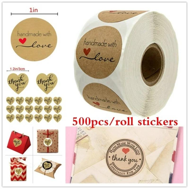 Пакет принадлежностей для вечеринки 3 вида 500 шт./рулон Дюймовые круглые наклейки из натурального крафта ручной работы для свадебного декора, упаковки подарочных пакетов для печенья
