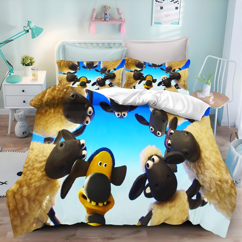 Постельное белье Shaun The Sheep Мультяшное пододеяльник Наволочка Простыня Детская спальня Дом