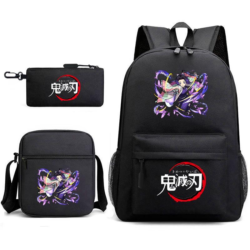 New Schoolbag Animation Three-piece Set Heat Transfer Schoolbag Small Shoulder Pencil Bag Primary and Secondary School Students Backpack