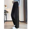 Petite Grey Glutinous Rice Style Straight Leg High Waist Pants (XS) - Women's Slim Fit, Wide Leg for Autumn/Spring