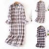 Lady Nightgown Heart Plaid Printing Turn-down Collar Single-breasted Knee Length with Chest Pocket Loose Nightdress Autumn Homewear Spring Sleepwear