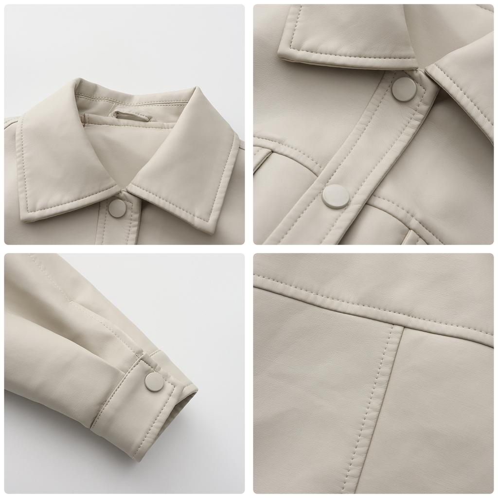 Spring and Autumn Models Loose Casual Leather Jacket Women Long-sleeved Single-breasted Ladies Lapel Fashion Short Jacket