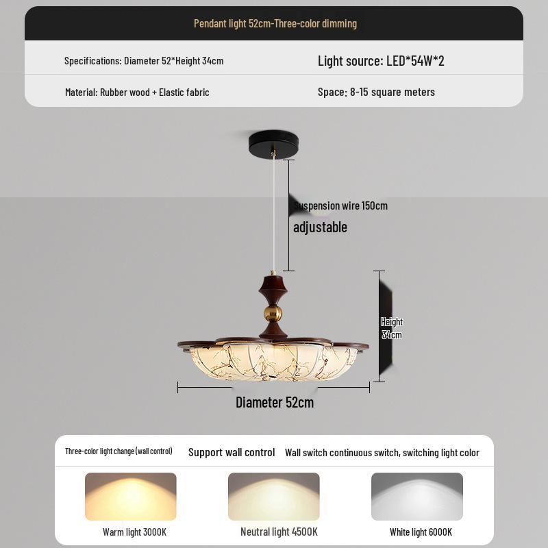 Китайская люстра эпохи Сун: Ретро Ткань и Дерево Грецкого Ореха Зенитный Потолочный Светильник