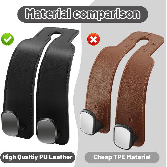 Amelity Car Seat Back Storage Hook, Car Hooks For Headrest, Car Headrest Hooks For Purses And Bags, Purse Hanger For Car (2 Pack, Black)