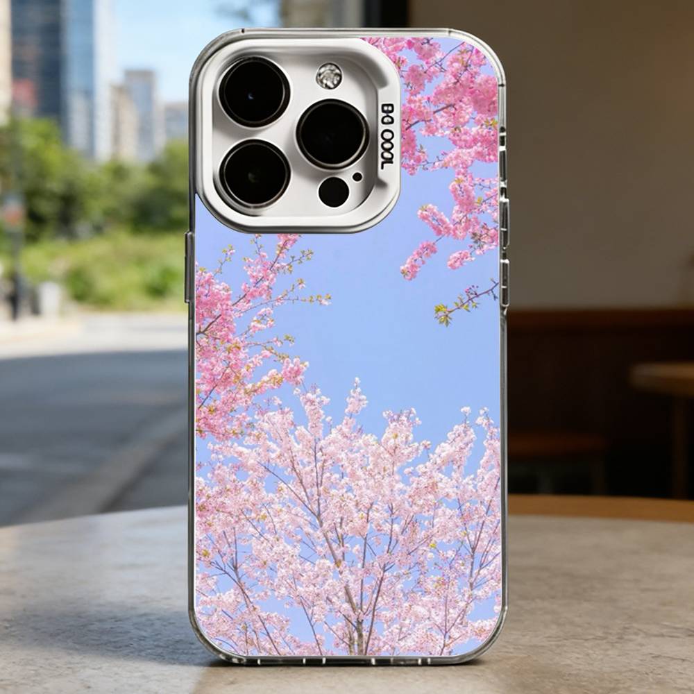 Розовый Сакура Белый Ударопрочный Чехол Для Телефона Для iPhone 16,15,14,13,12,11,Pro,XS,Max,Plus,Mini,SE