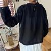 Johnature Кружевная рубашка Льняная черная рубашка с длинным рукавом Женская круглая горловина Повседневные простые блузки