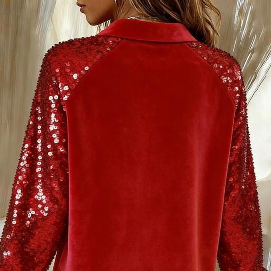 Женская вельветовая рубашка с пайетками, с длинным рукавом, с лацканами, повседневная блестящая рубашка на пуговицах для вечеринки, свидания, бара, ночного клуба